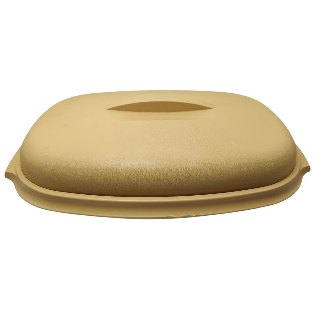 Vintage Tupperware Steamer Microwave Harvest Gold Oval‎ Two Piece NO STEAMER SEE